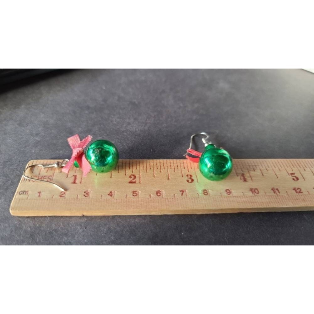 Green Christmas Ornament Dangling Earrings - Picture 10 of 10